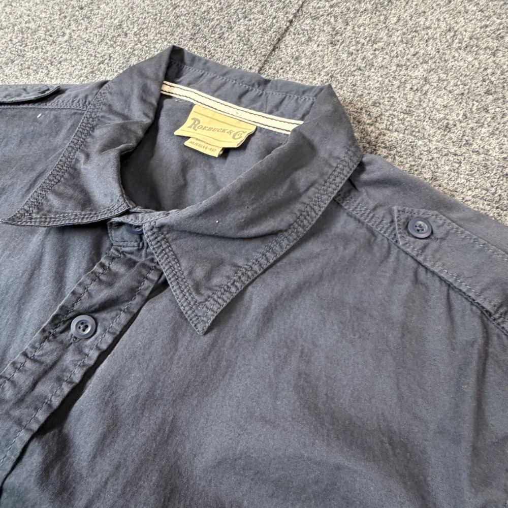 Vintage Roebuck & Co Men XL Gray Short Sleeve Button Up Utility Shirt Epaulette